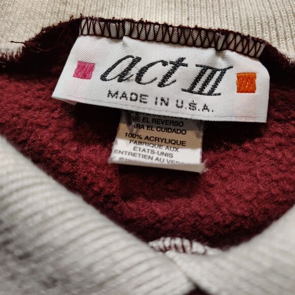 Vtg 90s Bear Sweatshirt Women’s L Maroon Cottagecore Window Scene Cute Kitsch - Picture 4 of 9